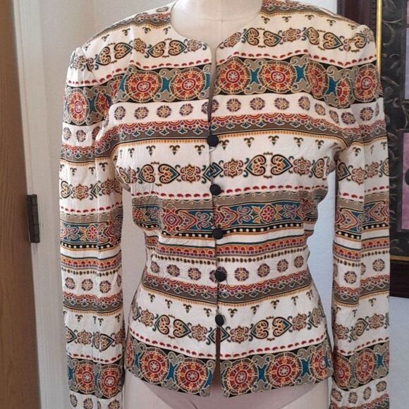 Adrianna Papell Vintage Silk Button Up Shirt Jacket - Picture 4 of 16